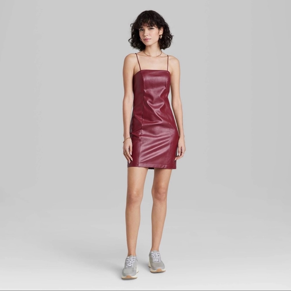 Maroon leather short dress